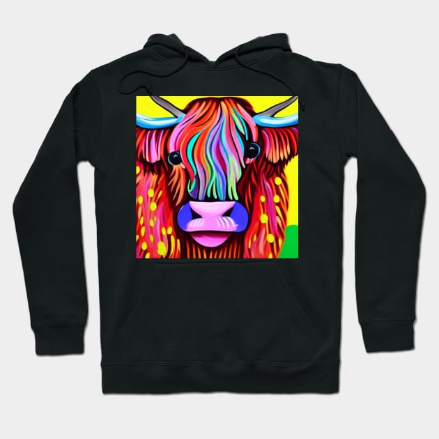 Rainbow Highland Cow Hoodie by TrapperWeasel